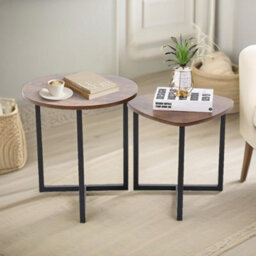 Pirlo Plush 2Pc Nesting Tables Industrial Rustic Brown Living Room Furniture - thumbnail 4