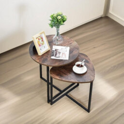 Pirlo Plush 2Pc Nesting Tables Industrial Rustic Brown Living Room Furniture - thumbnail 5
