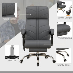 Grey Office Chair With 4 Point Vibration Massage And Heat, Footrest - thumbnail 4