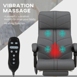 Grey Office Chair With 4 Point Vibration Massage And Heat, Footrest - thumbnail 3