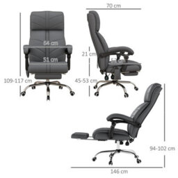 Grey Office Chair With 4 Point Vibration Massage And Heat, Footrest - thumbnail 2