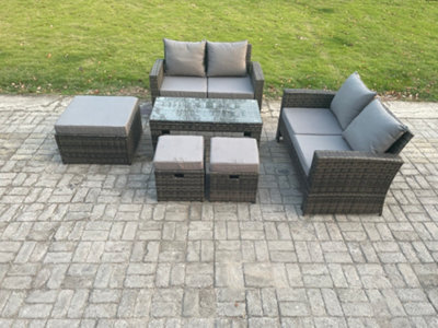 Fimous 7 Seater High Back Rattan Garden Furniture Sofa Sets With Rectangular Coffee Table 3 Footstools Loveseat Sofa - image 1