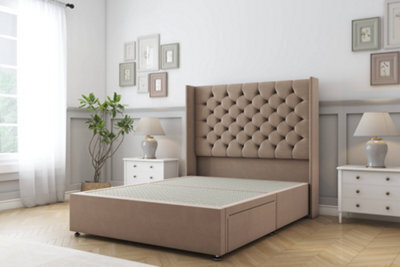 "Sloomy Dior Mink Plush Divan Bed Base 2 Drawers Foot-End With 54"" Wingback Headboard 5' King" - image 1