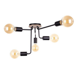 Luminosa Lighting Luminosa Nixon Multi Arm Semi Flush Ceiling Light Wood, Black, 50Cm, 5X E27