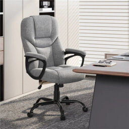 Fabric Swivel Office Chair With High Back And Padded Armrests Gray - thumbnail 3