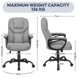 Fabric Swivel Office Chair With High Back And Padded Armrests Gray - thumbnail 2