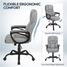 Fabric Swivel Office Chair With High Back And Padded Armrests Gray - thumbnail 6