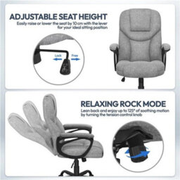Fabric Swivel Office Chair With High Back And Padded Armrests Gray - thumbnail 5