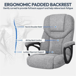 Fabric Swivel Office Chair With High Back And Padded Armrests Gray - thumbnail 4