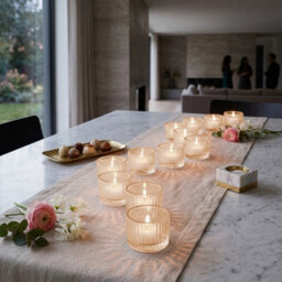 Living And Home 12 Pack Striped Amber Soda Lime Glass Tealight Holders Tabletop Decor For Wedding Dinner Parties - thumbnail 3