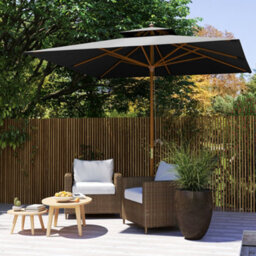 Outsunny 3(M) Wood Square Umbrella Garden Market Parasol Sunshade Black - thumbnail 8