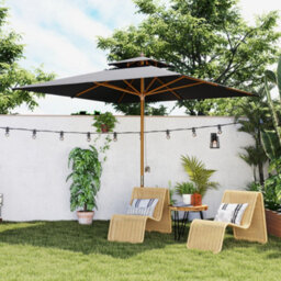 Outsunny 3(M) Wood Square Umbrella Garden Market Parasol Sunshade Black - thumbnail 9