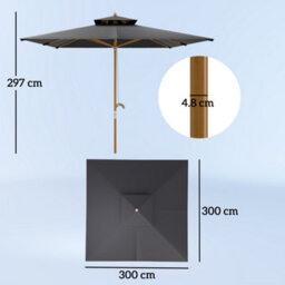 Outsunny 3(M) Wood Square Umbrella Garden Market Parasol Sunshade Black - thumbnail 3