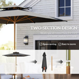 Outsunny 3(M) Wood Square Umbrella Garden Market Parasol Sunshade Black - thumbnail 7