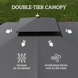 Outsunny 3(M) Wood Square Umbrella Garden Market Parasol Sunshade Black - thumbnail 5