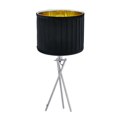 First Choice Lighting Sundance - Chrome Tripod Table Lamp With Black Pleated Velvet Shade - image 1