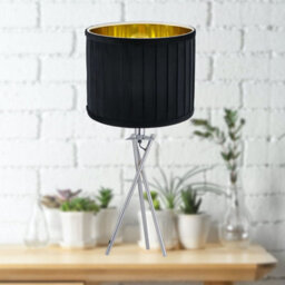 First Choice Lighting Sundance - Chrome Tripod Table Lamp With Black Pleated Velvet Shade - thumbnail 3