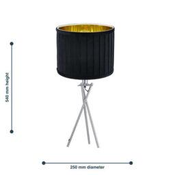 First Choice Lighting Sundance - Chrome Tripod Table Lamp With Black Pleated Velvet Shade - thumbnail 5