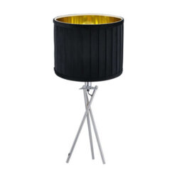 First Choice Lighting Sundance - Chrome Tripod Table Lamp With Black Pleated Velvet Shade - thumbnail 1