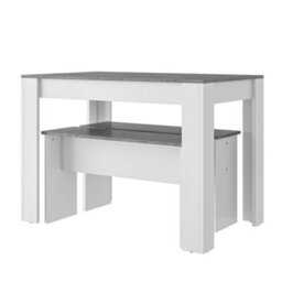 Btm Dining Table Set With 2 Benches, Artificial Marble Top, Space-Saving Kitchen Table, Grey/white - thumbnail 5