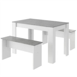 Btm Dining Table Set With 2 Benches, Artificial Marble Top, Space-Saving Kitchen Table, Grey/white - thumbnail 6