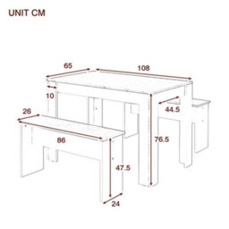 Btm Dining Table Set With 2 Benches, Artificial Marble Top, Space-Saving Kitchen Table, Grey/white - thumbnail 3