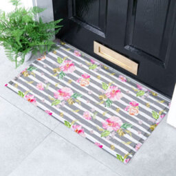 Native Natural Grey Striped Peony Indoor & Outdoor Doormat - 70X40Cm - thumbnail 1