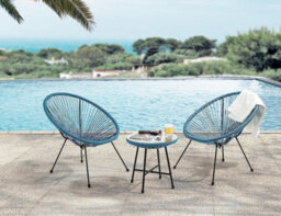 Evre 2 Seat Teal Goa Acapulco Styled Garden Furniture Set For Bistro Patio Indoor Outdoor Balcony Terrace - Inc Weekend Delivery - thumbnail 1