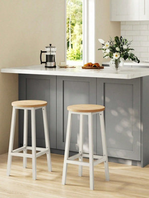 LEDREM Bar Stools Set Of 2, Kitchen Stools, Bar Chairs With Metal Frame And Footrest,easy To Assemble,oak Beige And Classic White - image 1