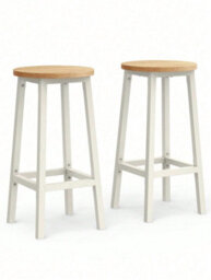 LEDREM Bar Stools Set Of 2, Kitchen Stools, Bar Chairs With Metal Frame And Footrest,easy To Assemble,oak Beige And Classic White - thumbnail 8