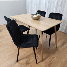 Kosy Koala Rectangle Oak Effect Kitchen Dining Table With 4 Black Velvet Tufted Chairs Dining Set - thumbnail 4