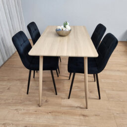 Kosy Koala Rectangle Oak Effect Kitchen Dining Table With 4 Black Velvet Tufted Chairs Dining Set - thumbnail 3