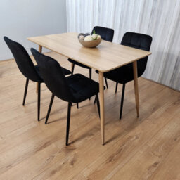 Kosy Koala Rectangle Oak Effect Kitchen Dining Table With 4 Black Velvet Tufted Chairs Dining Set - thumbnail 6