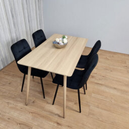 Kosy Koala Rectangle Oak Effect Kitchen Dining Table With 4 Black Velvet Tufted Chairs Dining Set - thumbnail 2