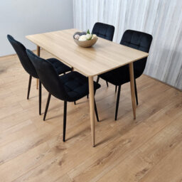 Kosy Koala Rectangle Oak Effect Kitchen Dining Table With 4 Black Velvet Tufted Chairs Dining Set - thumbnail 1