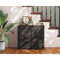 Coleshome Tall Chest Of Drawers Bedroom 4 Fabric Drawers Black Small And Narrow - thumbnail 3