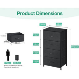 Coleshome Tall Chest Of Drawers Bedroom 4 Fabric Drawers Black Small And Narrow - thumbnail 2