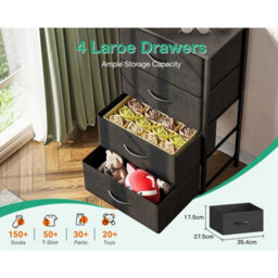 Coleshome Tall Chest Of Drawers Bedroom 4 Fabric Drawers Black Small And Narrow - thumbnail 4