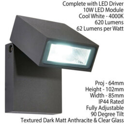 Ip44 Outdoor Adjustable Spotlight Dark Anthracite 10W Cool White Led Security - thumbnail 2