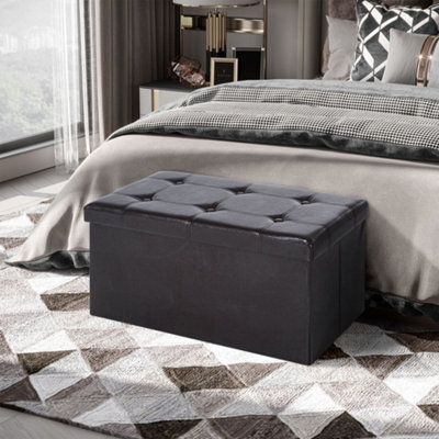 Homcom Storage Ottoman Tool Box Faux Leather Folding Bench Foot Rest, Brown - image 1