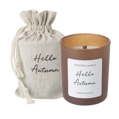 Heaven Sends Hello Autumn Pumpkin Spiced Scented Glass Candle With Gift Bag, Pumpkin Spiced Fragrance, 8.2 X 7.1 Cm