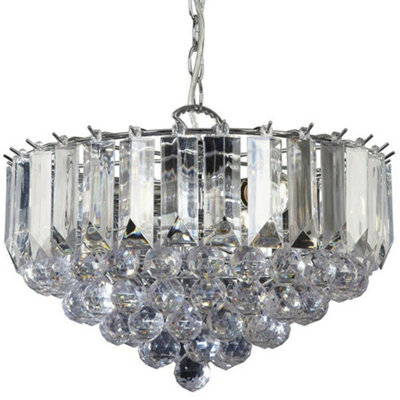 3 Light Chandelier Pendant Chrome Clear Shade Hanging Ceiling Feature Lamp Bulb - image 1