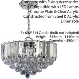 3 Light Chandelier Pendant Chrome Clear Shade Hanging Ceiling Feature Lamp Bulb - thumbnail 2