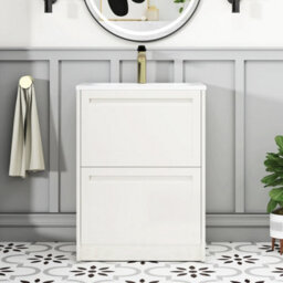 Royal Bathrooms Elmore 600mm Traditional Floor Standing 2 Drawer Bathroom Vanity Unit With Matt Stone Basin Sink - Classic White - thumbnail 3