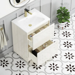 Royal Bathrooms Elmore 600mm Traditional Floor Standing 2 Drawer Bathroom Vanity Unit With Matt Stone Basin Sink - Classic White - thumbnail 5