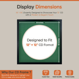 "16X16"" Black Sleek Vinyl Record Frame With Emerald Mount For 12 Inch Lp Disc - Ak Frames" - thumbnail 2