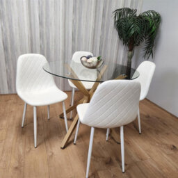 Kosy Koala Round Glass Dining Table Set With 4 White Gem Pattern Chairs Dining Room Furniture - thumbnail 3