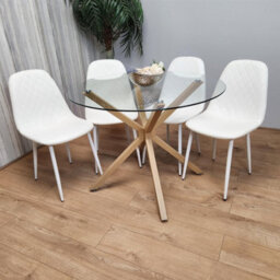 Kosy Koala Round Glass Dining Table Set With 4 White Gem Pattern Chairs Dining Room Furniture - thumbnail 7