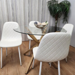 Kosy Koala Round Glass Dining Table Set With 4 White Gem Pattern Chairs Dining Room Furniture - thumbnail 9