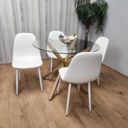 Kosy Koala Round Glass Dining Table Set With 4 White Gem Pattern Chairs Dining Room Furniture - thumbnail 8
